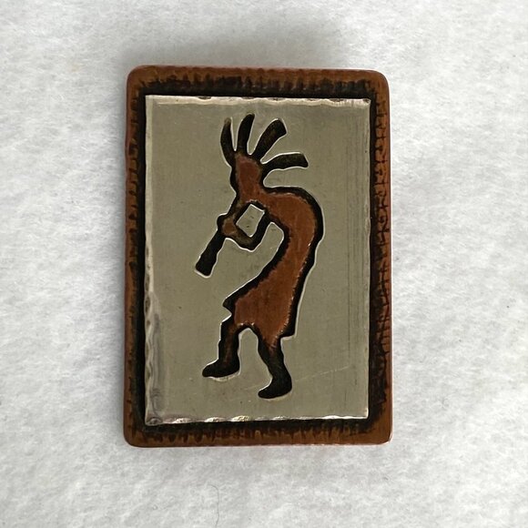 VTG Signed Sterling Silver 925 Copper 1.60" Southwest Overlay Kokopelli Brooch - Picture 12 of 16